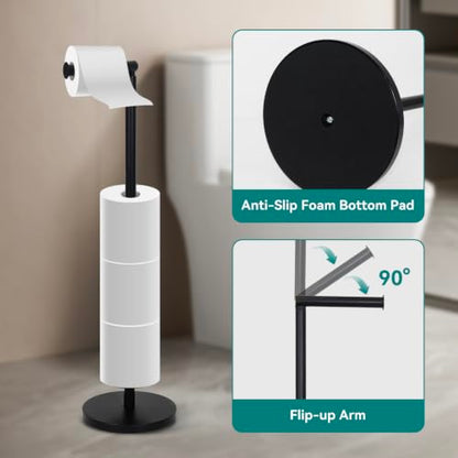 Toilet Paper Holder Stand - Free Standing Toilet Paper Roll Holder for 4 Rolls with Anti-Slip Base Bathroom Organizers and Storage,Black