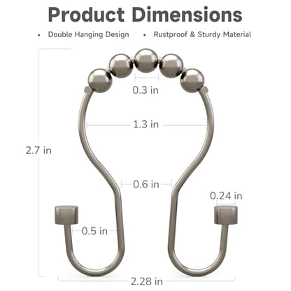 Bathway Shower Curtain Hooks, Shower Curtain Rings Rust Proof Double Hook Shower Curtain Hooks with Clindrical Design, 12 Pcs Nickel Shower Hooks for Shower Curtain, Metal Shower Rod Hooks - color: Nickel, style: Modern Shower Hooks with Cylinders