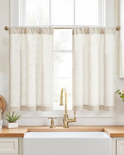 jinchan Rustic Linen Rod Pocket Tier Curtains, 26x36, 2 Panels, Natural | Light filtering, cafe curtains, machine washable, farmhouse, kitchen, bathrooms, laundry, small window, over sink - color: Rod Pocket | Natural Linen, size: 26"W x 36"L (Pack of 2)