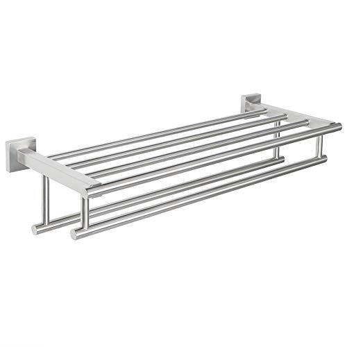 Alise Double Towel Rack for Bathroom Wall Mounted 20 Inch,Brushed Nickel | Bathroom Tower Holder Towel Shelf with Double Towel Bars,SUS304 Stainless Steel Towel Rack with Shelf - color: Brushed Nickel, size: 500mm/20-Inch(Double Bars)