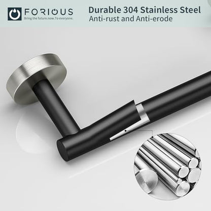 FORIOUS Commercial Toilet Paper Holder Wall Mount Bathroom Tissue Holder | Matte Black & Brushed Nickel | SUS304 Stainless Steel | Double Post Pivoting Toilet Paper Roll Holder | Screw-In | Round Base - color: Matte Black & Stainless Steel