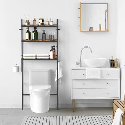Over the Toilet Storage Cabinet Bathroom Storage Above Toilet | Over the Toilet Shelf, with Paper Holder and 4 Hooks, with Metal Frame, Space-Saving, Large Capacity Storage, Brown - color: Brown