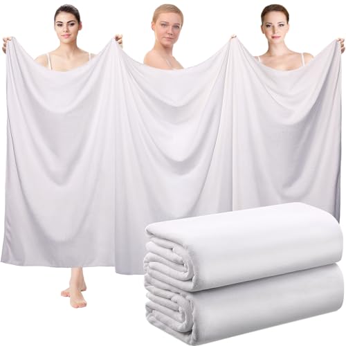 Mixweer 2 Pcs Oversized Bath Towels, 40 x 80 Inch Giant Microfiber Jumbo Bath Sheets Ultra Soft Bathroom Microfiber Quick Dry Absorbent Shower Towels for Spa Camping Beach (White) - color: White