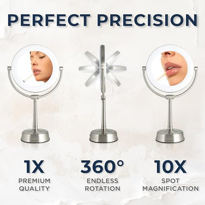Zadro 12" Lexington LED Lighted Makeup Mirror with Magnification & Infinity Dimmer Touch Pad (Large | 12" x 20.75" | 10X/1X, Rose Gold) - color: Rose Gold