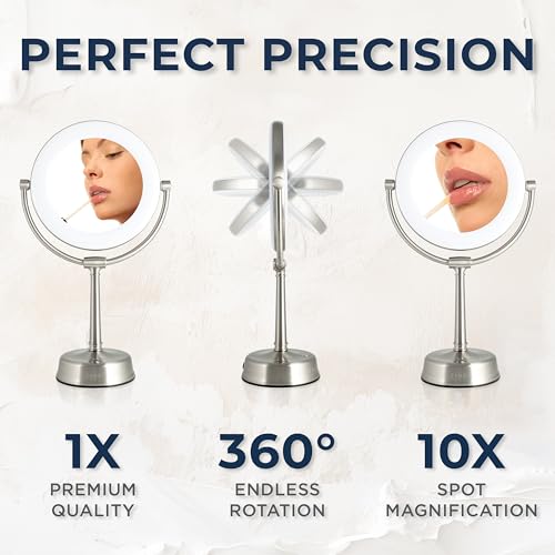 Zadro 12" Lexington LED Lighted Makeup Mirror with Magnification & Infinity Dimmer Touch Pad (Large | 12" x 20.75" | 10X/1X, Chrome) - color: Chrome