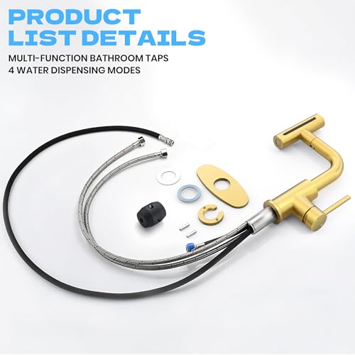 Gold Bathroom Faucet with Sprayer - Brushed Gold Bathroom Faucets for Sink 1 Hole or 3 Holes, 4 Mode Single Handle Vanity Faucet Waterfall Bathroom Faucet with Pull Down Sprayer (No Drain) - color: Gold