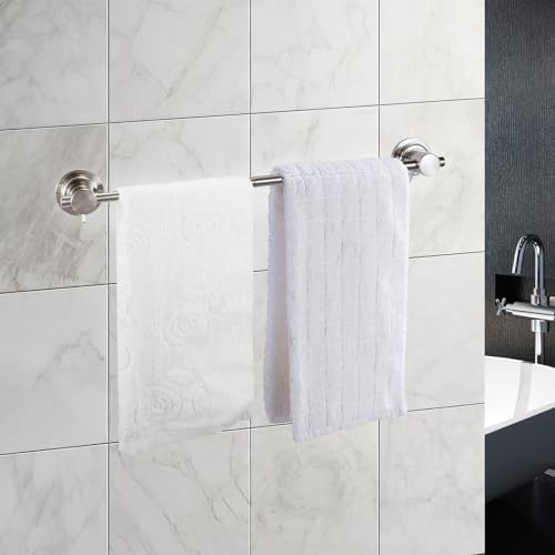 JiePai 17-28 Inch Extendable Suction Cup Towel Bar, Brushed Nickel | Adjustable,No Drill Removable Vacuum Towel Rail,Heavy Duty Wall Mount ,For Smooth Surfaces,for Bathroom & Kitchen - color: Brushed Nicke