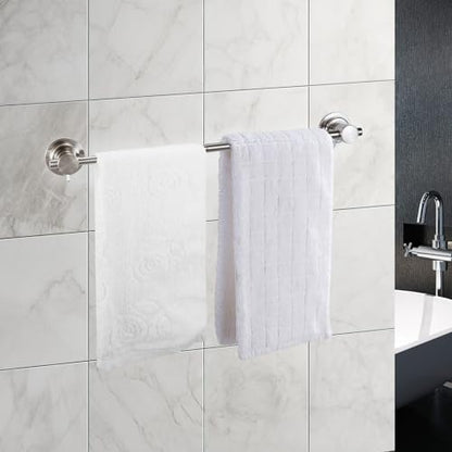 JiePai 17-28 Inch Extendable Suction Cup Towel Bar, Brushed Nickel | Adjustable,No Drill Removable Vacuum Towel Rail,Heavy Duty Wall Mount ,For Smooth Surfaces,for Bathroom & Kitchen - color: Brushed Nicke