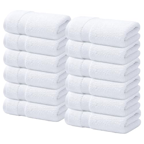 Infinitee Xclusives 100% Cotton Luxury Wash Cloths for Showering - 12 Pack | Washcloths [13x13] - Soft and Absorbent Face Towels for Bathroom Wash Clothes - Gym, Spa & Hotel Use - color: Brilliant White, size: Washcloths - 12 Pack