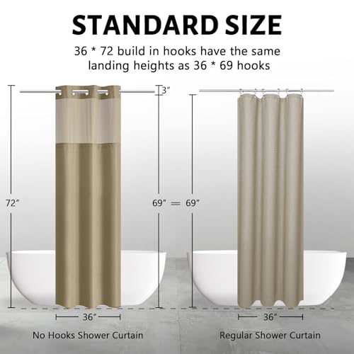 Furlinic Stall Shower Curtain No Hook with Snap in Liner,Waffle Weave Waterproof Bathroom Curtains with See Through Top Window & Weighted Magnets,Beige,36x72 Inch - color: Beige, size: 36"W x 72"L (Pack of 1)