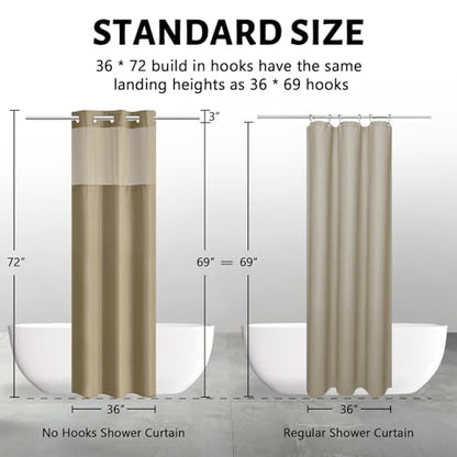 Furlinic Stall Shower Curtain No Hook with Snap in Liner,Waffle Weave Waterproof Bathroom Curtains with See Through Top Window & Weighted Magnets,Beige,36x72 Inch - color: Beige, size: 36"W x 72"L (Pack of 1)