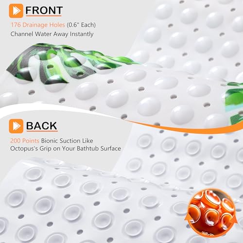 Yimobra Non Slip Bathtub Mat 40 x 16 Inch, Extra Long Shower Mat with Drain Holes, Machine Washable Baby Bath Mats, Strong Suction Cups for Bathroom Floor, Monstera - color: Monstera