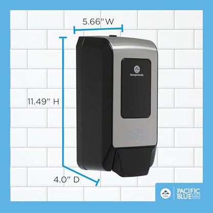 Pacific Blue Ultra Wall-Mounted Manual Dispenser for Foaming Hand Soap and Hand Sanitizer by GP PRO (Georgia-Pacific), Brushed Stainless, 53060, 11.5" W x 5.6" D by 4.4" H - size: 1 Count (Pack of 1)