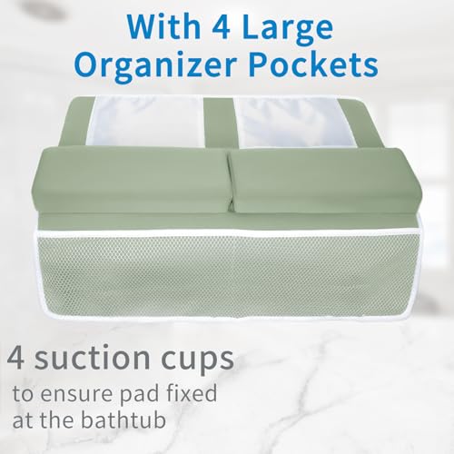 JJGoo Bath Kneeler with Elbow Rest Pad Set, 1.5 inch Kneeling Pad Mat for Bathtub Baby Bathing Parents, Painless Foam Mat with Toy Organizer Pockets, Non-Slip for Baby and Toddler Bathing - color: Green