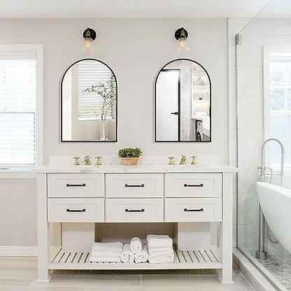 Black Arched Mirror 22x30in, Metal Framed Bathroom Vanity Wall | Tempered Glass, Shatter Proof, Living Room Bedroom Entryway, Modern Elegant Design - color: Black, size: 30"L x 22"W, style: Arched