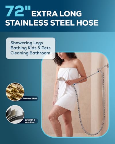 PWERAN Handheld Shower Head with 72" Hose, High Pressure Shower Heads | All Metal,6 Spray,Stainless Steel Showerheads,Built-in Pause Mode,Hand HeId Showerhead,Non-Clogging Nozzles,Adjustable Holder - color: Brushed Nickel