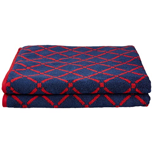 Superior Luxurious Diamonds Cotton Absorbent Oversized Bath Sheet Set of Two, Quick Dry, Perfect for Bathroom, Kitchen, or Beach, Attached Loop for Hook Hanging, Diamond and Solid, Red/Navy Blue - color: Red/Navy Blue, size: Bath Sheet 2-Pack