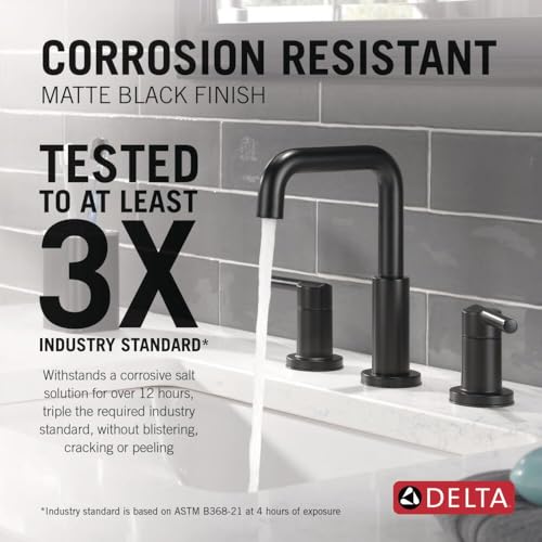 Delta Nicoli Matte Black Bathroom Faucet 3 Hole, 8 Inch Widespread Bathroom Sink Faucet for Vanity, Push-Pop Drain Assembly, Matte Black 35849LF-BL - color: Matte Black