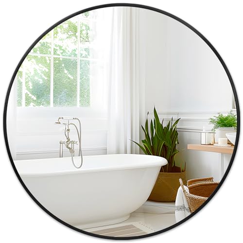Fabuday Black Round Mirror 39 Inch - Big Circle Wall Mirror for Bathroom, Living Room, Hallway, Entryway, Matte Aluminum Frame Large Circular Mirrors for Wall Decor - color: Black, size: 39"L x 39"W