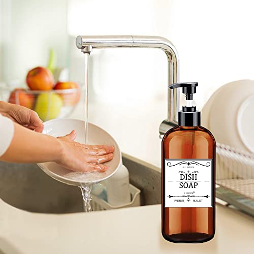 Soap Dispenser with Rust Proof Pump, Waterproof Labels (2 Pack,16 Oz) Bathroom, Plastic Hand Dish Soap Dispenser for Kitchen, Premium Thick Soap Pump Bottles (Amber) - color: Amber