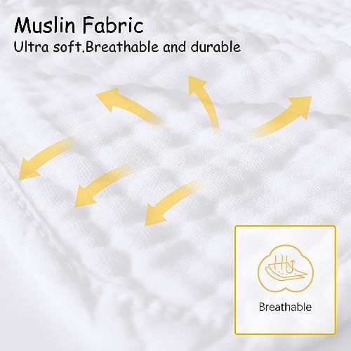 Lovely Care 12 Pack Muslin Burp Cloths 100% Cotton Muslin Cloths Large 20''x10'' Extra Soft and Absorbent Baby Burping Cloth - White - color: White, size: 10x20 Inch (Pack of 12)
