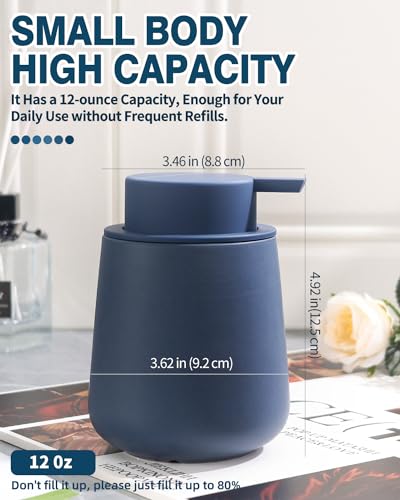 BosilunLife Ceramic Soap Dispenser - Dish Soap Dispenser for Bathroom 12Oz | Refillable Liquid Hand Wash Dispenser for Essential Oil, Lotion Soap, Blue - color: Matte Blue
