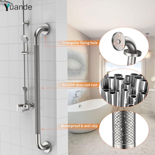 32 Inch Brushed Nickel Shower Grab Bar with Anti-Slip Knurled Grip | YuanDe Stainless Steel Bathroom Grab Bars,Shower Handrail Support, Handicap Elderly Balance Assist Handles-2Packs - color: Brushed Nickel, size: 32inch-2Pack
