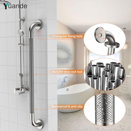 32 Inch Brushed Nickel Shower Grab Bar with Anti-Slip Knurled Grip | YuanDe Stainless Steel Bathroom Grab Bars,Shower Handrail Support, Handicap Elderly Balance Assist Handles-2Packs - color: Brushed Nickel, size: 32inch-2Pack