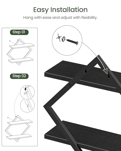 CHOEZON Floating Shelves, Set of 2 Wall Shelves, 2-Tier Hanging Shelves, Wall Shelf Set of 2, Wall Mounted Shelves, for Living Room, Bedroom, Kitchen, Office, Study, Black TBJ01P2BB - color: Black