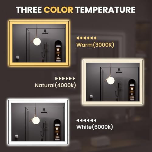 LOAAO 48"X36" LED Bathroom Mirror Black Framed | Anti-Fog, Dimmable, Memory Function, Tempered Glass, Lighted Vanity Mirror for Wall - size: 48"L x 36"W