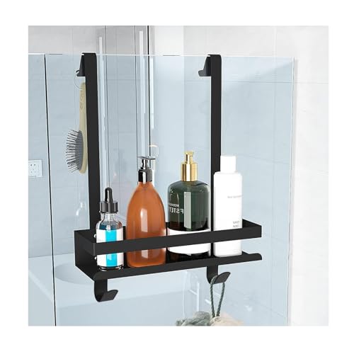 Black Shower Caddy Hanging Shower Caddy Stainless Steel Organizer Bathroom Shower Shelf Over Door No Drilling,Black,1 Tier - size: 1 tier