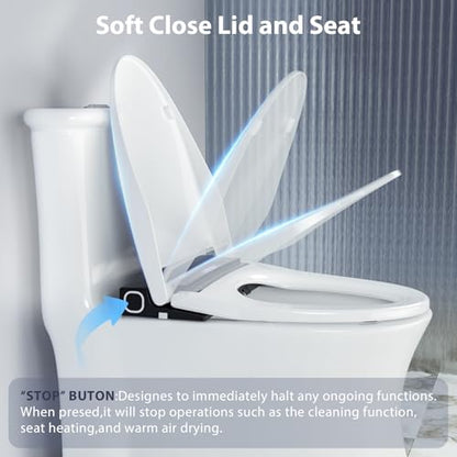 Baotree Elongated Electric Toilet Seat, Smart Heated Toilet Seat with Warm Water & Dryer, Feminine & Child Hip Wash, Wireless Remote, Self-Clean, Stainless Steel Nozzle, Adjustable Water Pressure - color: White