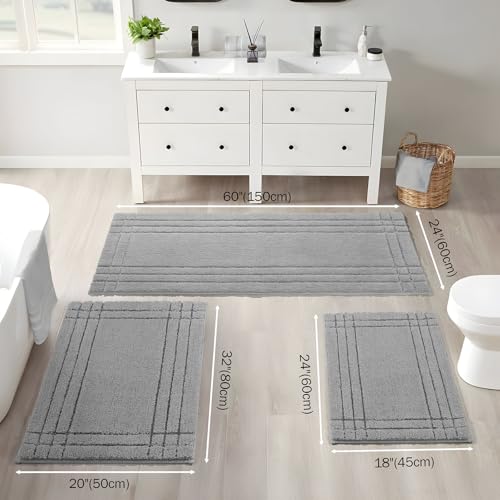 Gray Bathroom Runner Rugs, Non-Slip Extra Long Bath Mat | Extra Long Bath Rug, Machine Washable Large Bath Mats for Tub and Shower, Plush Shaggy Runner, 24x60" - color: Grey, size: 2' x 5' (Rectangular)