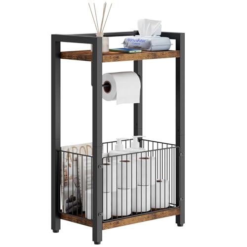 IBUYKE Toilet Paper Holder Stand Bathroom Tissue Roll Dispenser TLJ020H | Freestanding,with Extra Space for Rolls Magazines Wet Wipes, for 7–9 rolls of standard toilet paper,Brown - color: Brown