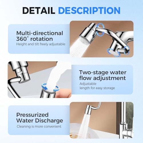 1440° Rotatable Faucet Aerator Extension, 2025 New 2 Modes Universal Sink Faucet for Splash Reduction, 1080° Rotating Multifunctional Faucet Extender for Bathroom Sink Kitchen (1PCS) - color: 1PCS