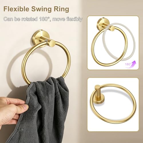 5 Pieces Brushed Gold Bathroom Accessories Set Bath Towel Bar Set | 24 Inch Towel Racks, 304 Stainless Steel, Modern Design, Sturdy and Rustproof, Easy to Install, Save Space, No Sharp Edges - color: Gold