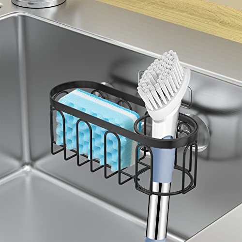 2-in-1 Sponge Holder for Kitchen Sink, Sink Caddy Kitchen Sink Organizer with 3 Suction Cups, No Drill Rustproof Sink Sponge Holder for Dish Brush, Soap & Sponge (Black) - color: A Style-Black