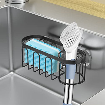 2-in-1 Sponge Holder for Kitchen Sink, Sink Caddy Kitchen Sink Organizer with 3 Suction Cups, No Drill Rustproof Sink Sponge Holder for Dish Brush, Soap & Sponge (Black) - color: A Style-Black