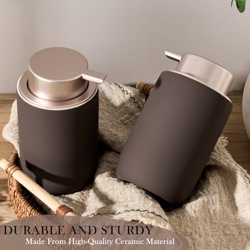 Foaming Soap Dispenser with Plastic Pump,12oz Foam Dispenser Bathroom,Kitchen Foam Soap Dispenser,Brown Hand Soap Bottle(Rubber Paint& Ceramic) - color: Mocha Brown