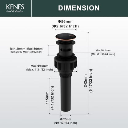 KENES 2 Pack Oil Rubbed Bronze Pop Up Bathroom Sink Drain with Overflow, Lavatory Bathroom Vanity Sink Drain Stopper, Sink Drain Assembly with Overflow Anti Clog Pop Up Drain - color: Oil-rubbed Bronze X 2, size: Big Pop up Cap (With Overflow)