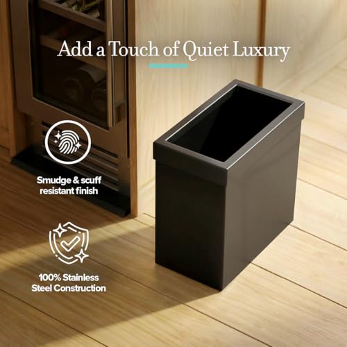 Gatco Small Bathroom Trash Can with Lid, Rectangle 3 Gallon Stainless Steel Wastebasket, Under Sink, Matte Black, for Bathroom, Bedroom, Office (1918) - color: Matte Black
