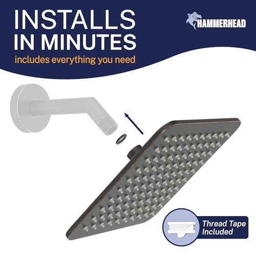 HammerHead Showers Solid Metal 8 Inch Square Rainfall Shower Head, High Flow Shower Head Optimized for Pressure, Oil Rubbed Bronze, 2.5 GPM - color: Oil Rubbed Bronze