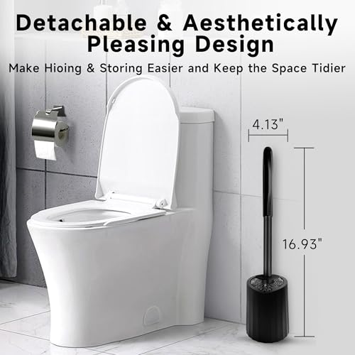Toilet Brush and Holder Set, 2 Pack Toilet Bowl Brush with Long Non-Slip Handle, Deep Toilet Cleaner Brush, Toilet Scrubber, Black