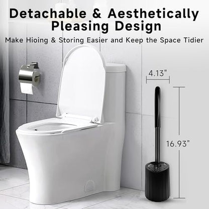Toilet Brush and Holder Set, 2 Pack Toilet Bowl Brush with Long Non-Slip Handle, Deep Toilet Cleaner Brush, Toilet Scrubber, Black