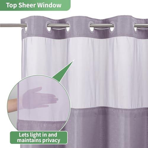 eachope Lavender No Hook Shower Curtain with Snap-in Fabric Liner Set,Slub Textured Fabric Shower Curtains for Bathroom,Hotel Style Modern Shower Curtain,Water Repellent & Washable,71x74(72) - color: Lavender, size: 71"W x 74"L (Pack of 1)