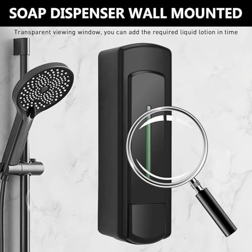Manual Wall Mounted Single Soap Dispenser, 11.8oz/350ml Black Plastic | Kitchen Bathroom Commercial Shower Soap Dispenser, Clear Refillable Lotion Pump, for Liquid Containers Shampoo Chamber - color: Black