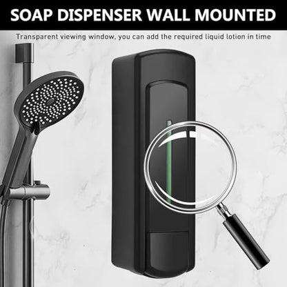 Manual Wall Mounted Single Soap Dispenser, 11.8oz/350ml Black Plastic | Kitchen Bathroom Commercial Shower Soap Dispenser, Clear Refillable Lotion Pump, for Liquid Containers Shampoo Chamber - color: Black