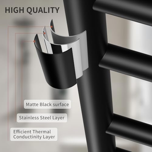 Wall Mounted Towel Warmer 12 Bars with Plug-in and Hardwired Options 3 Working Modes Black Stainless Steel 21” W 34” H - color: Black
