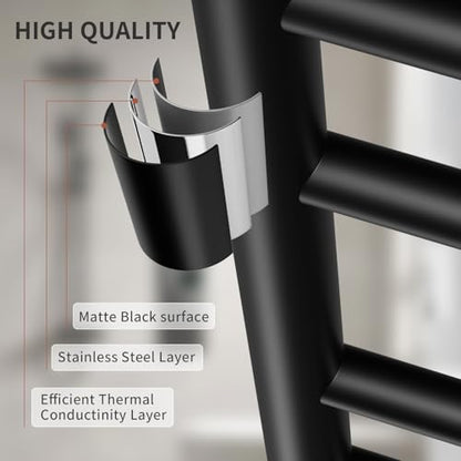 Wall Mounted Towel Warmer 12 Bars with Plug-in and Hardwired Options 3 Working Modes Black Stainless Steel 21” W 34” H - color: Black