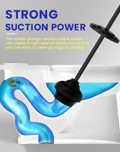 DOWRY Toilet Plunger with Holder for Bathroom Black | Hidden Toilet Bowl Cleaners Long Handle with Cover Powerful Force Suction Cup Heavy Duty Deep Cleaning - color: Black